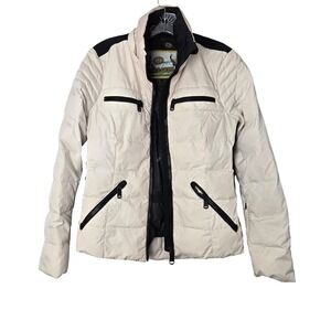 GOLDBERGH Down Filled Puffer Jacket Cream Black Zip Pockets Women's Size 6